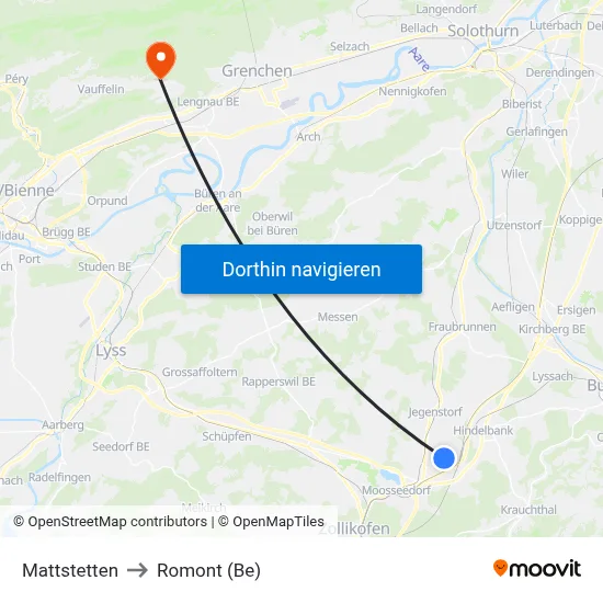 Mattstetten to Romont (Be) map