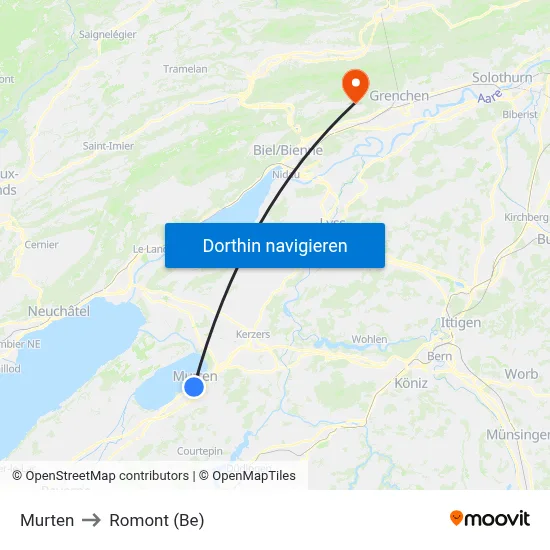 Murten to Romont (Be) map