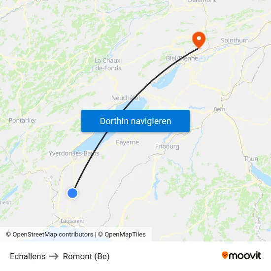 Echallens to Romont (Be) map