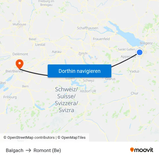 Balgach to Romont (Be) map