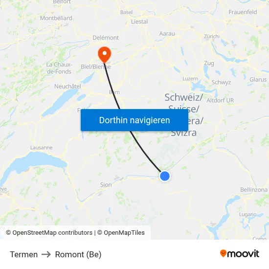 Termen to Romont (Be) map