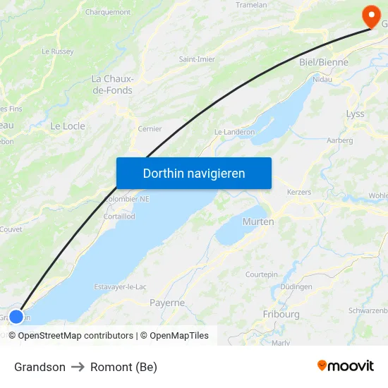 Grandson to Romont (Be) map