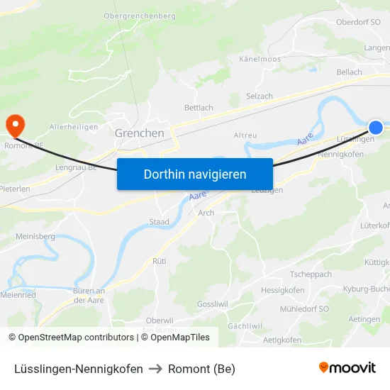 Lüsslingen-Nennigkofen to Romont (Be) map
