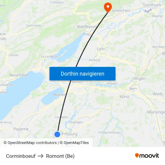 Corminboeuf to Romont (Be) map