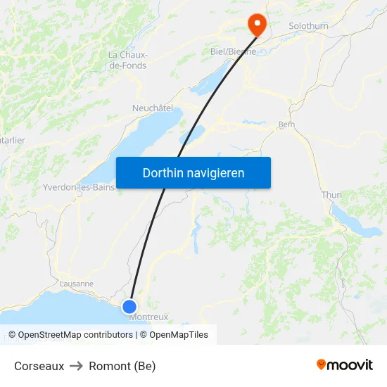 Corseaux to Romont (Be) map