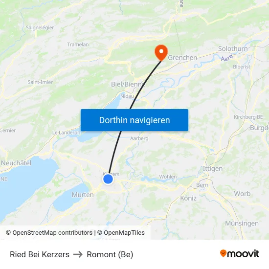 Ried Bei Kerzers to Romont (Be) map