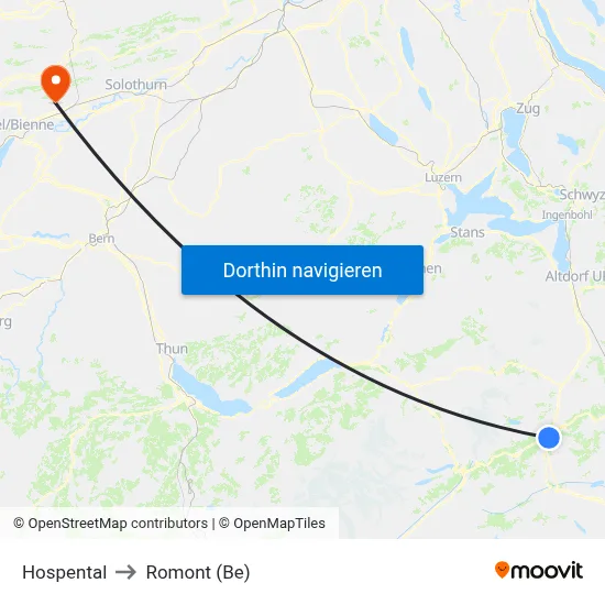 Hospental to Romont (Be) map