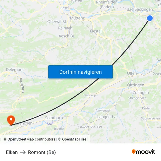 Eiken to Romont (Be) map