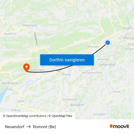 Neuendorf to Romont (Be) map