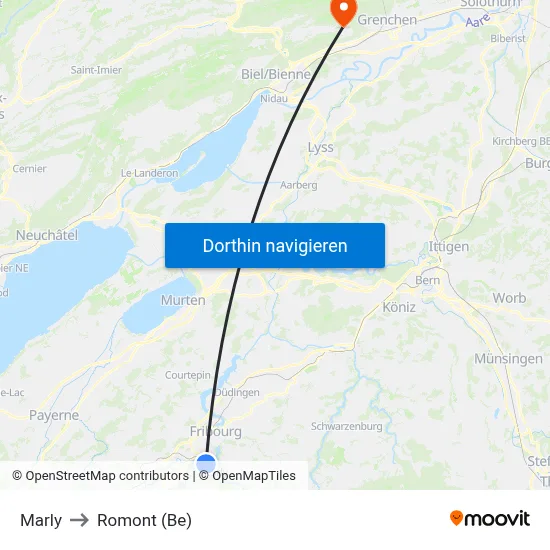 Marly to Romont (Be) map