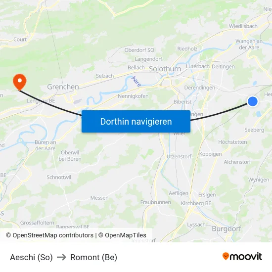 Aeschi (So) to Romont (Be) map