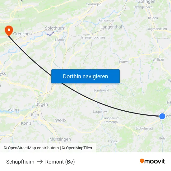 Schüpfheim to Romont (Be) map