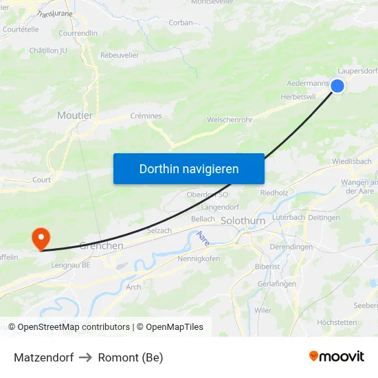Matzendorf to Romont (Be) map
