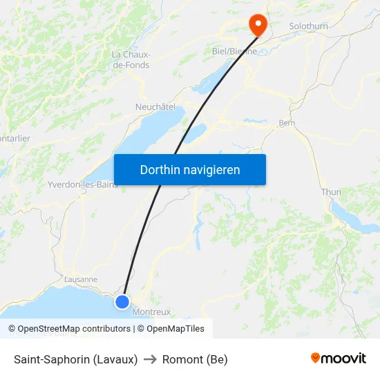 Saint-Saphorin (Lavaux) to Romont (Be) map