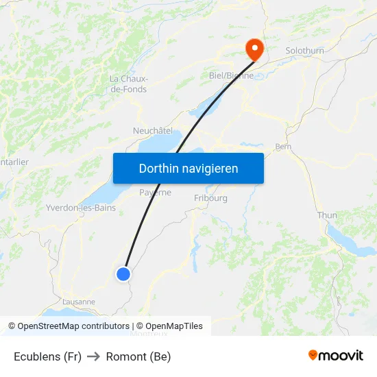 Ecublens (Fr) to Romont (Be) map