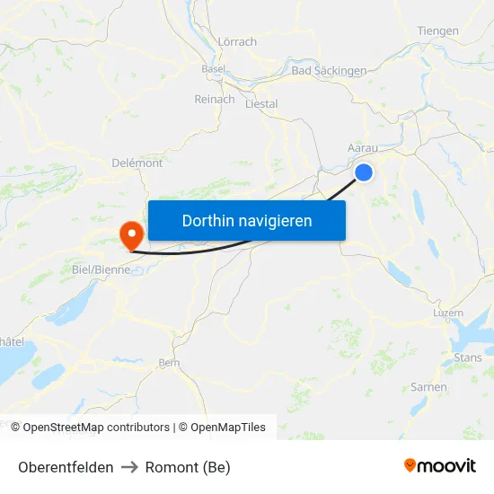 Oberentfelden to Romont (Be) map