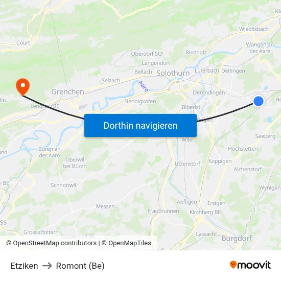 Etziken to Romont (Be) map