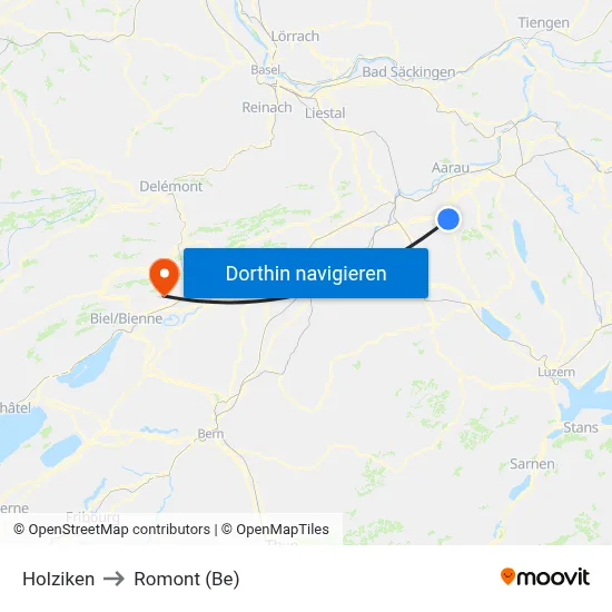 Holziken to Romont (Be) map