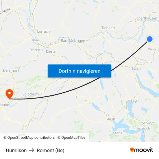 Humlikon to Romont (Be) map