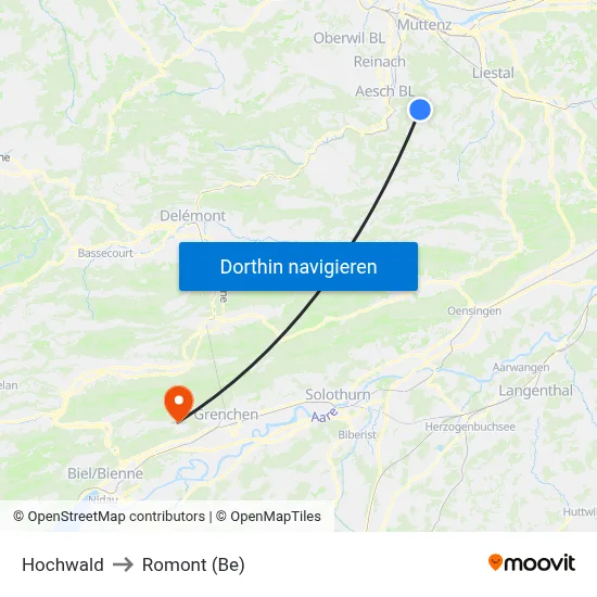 Hochwald to Romont (Be) map