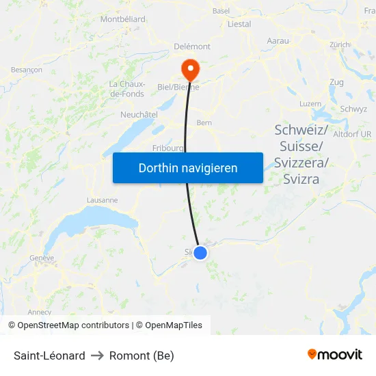 Saint-Léonard to Romont (Be) map