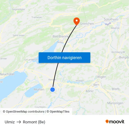 Ulmiz to Romont (Be) map