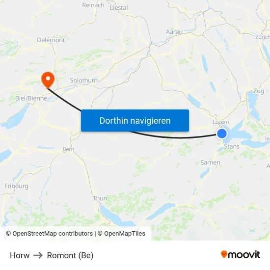 Horw to Romont (Be) map