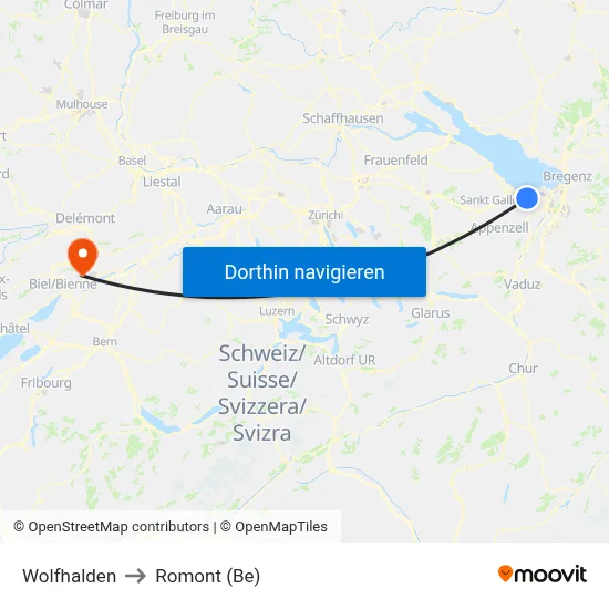 Wolfhalden to Romont (Be) map