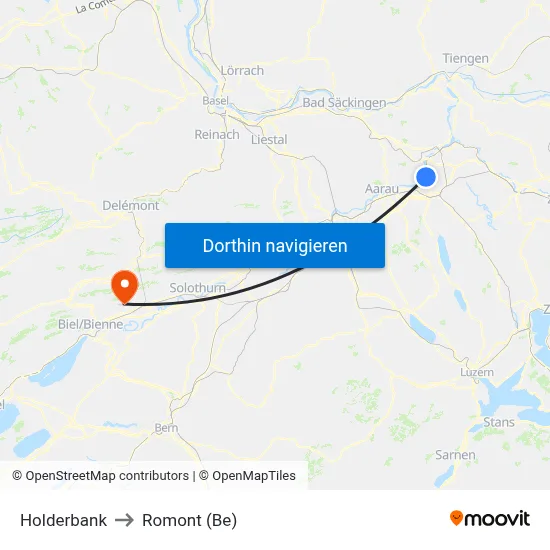 Holderbank to Romont (Be) map