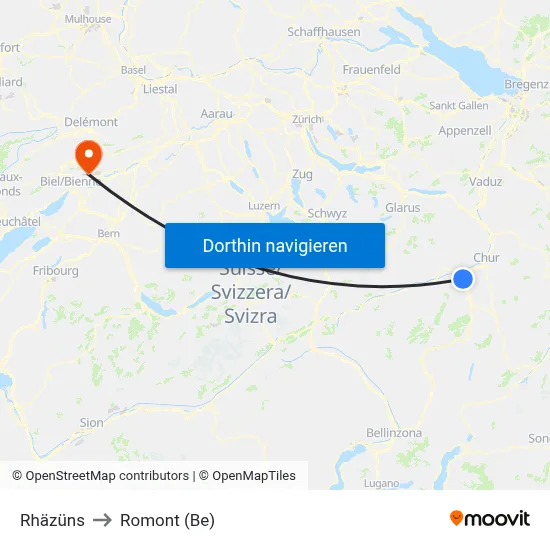 Rhäzüns to Romont (Be) map