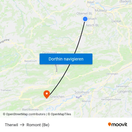 Therwil to Romont (Be) map