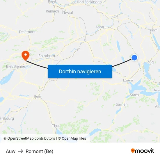 Auw to Romont (Be) map