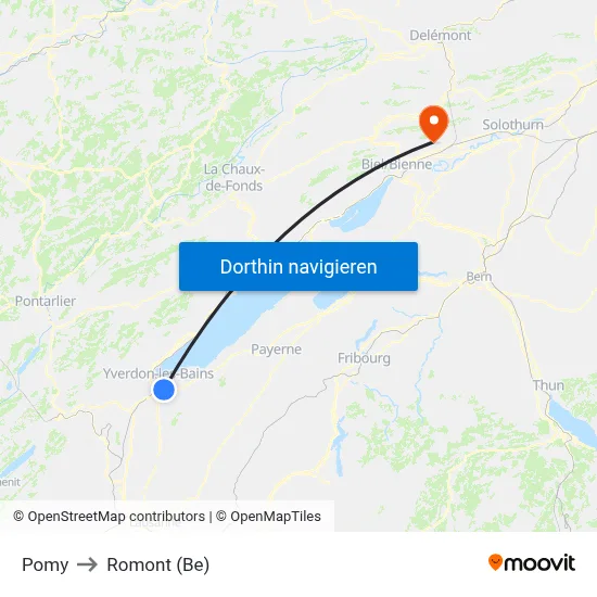 Pomy to Romont (Be) map