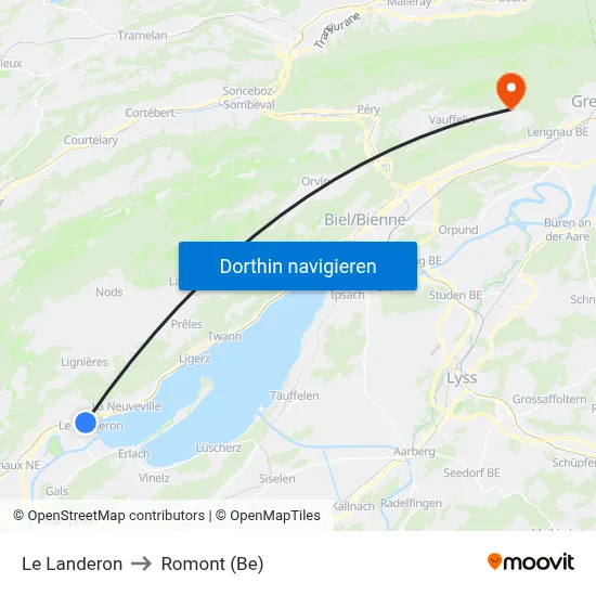 Le Landeron to Romont (Be) map