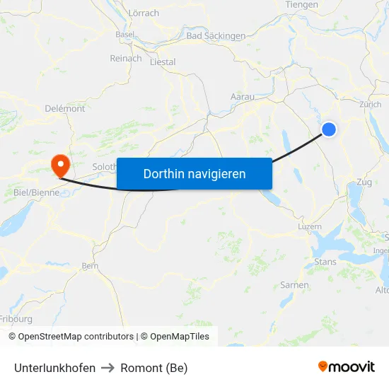 Unterlunkhofen to Romont (Be) map