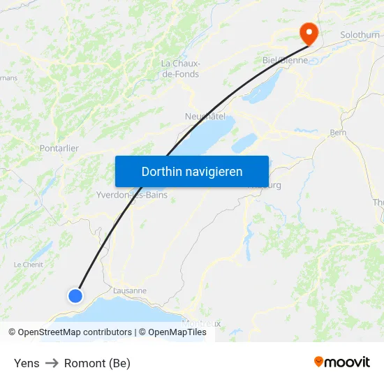 Yens to Romont (Be) map