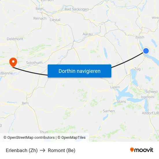 Erlenbach (Zh) to Romont (Be) map