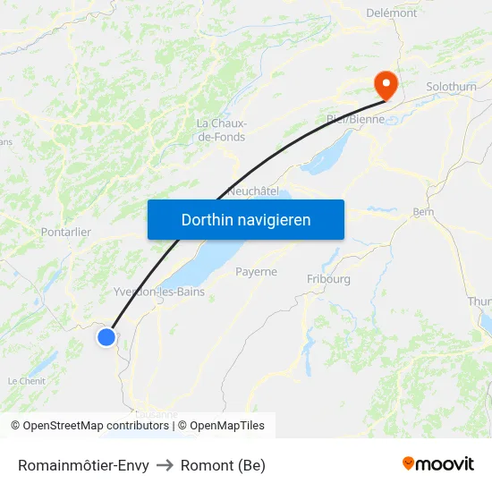 Romainmôtier-Envy to Romont (Be) map