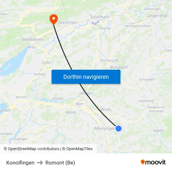 Konolfingen to Romont (Be) map