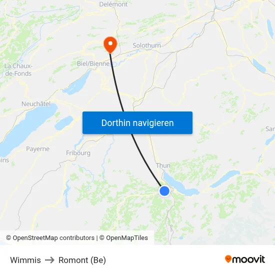 Wimmis to Romont (Be) map