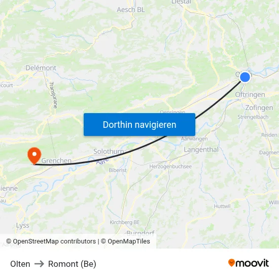 Olten to Romont (Be) map