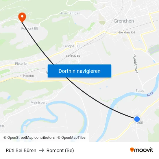 Rüti Bei Büren to Romont (Be) map