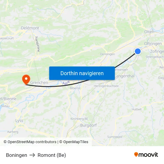 Boningen to Romont (Be) map