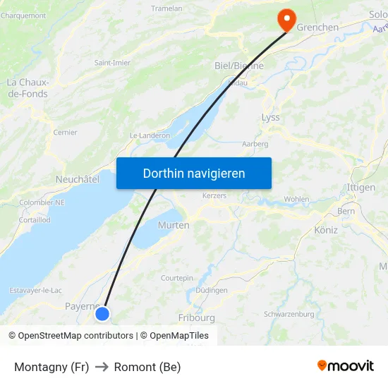 Montagny (Fr) to Romont (Be) map