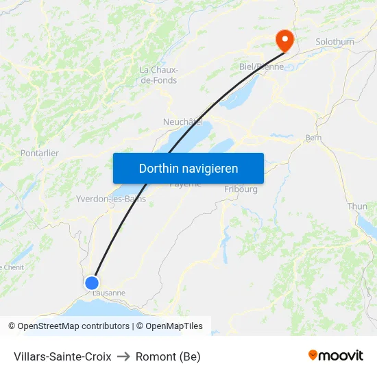Villars-Sainte-Croix to Romont (Be) map