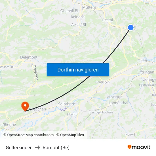 Gelterkinden to Romont (Be) map