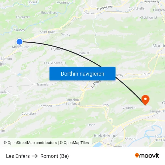 Les Enfers to Romont (Be) map