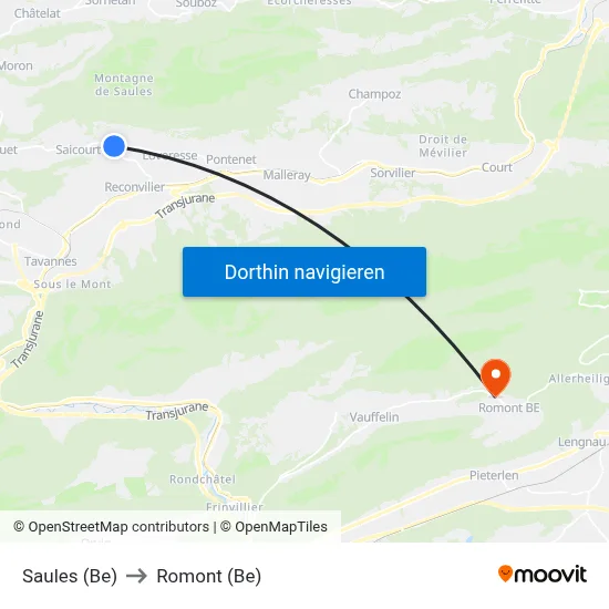 Saules (Be) to Romont (Be) map