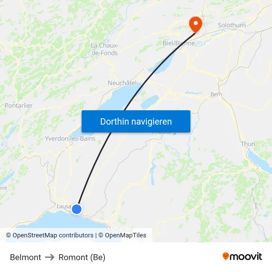 Belmont to Romont (Be) map