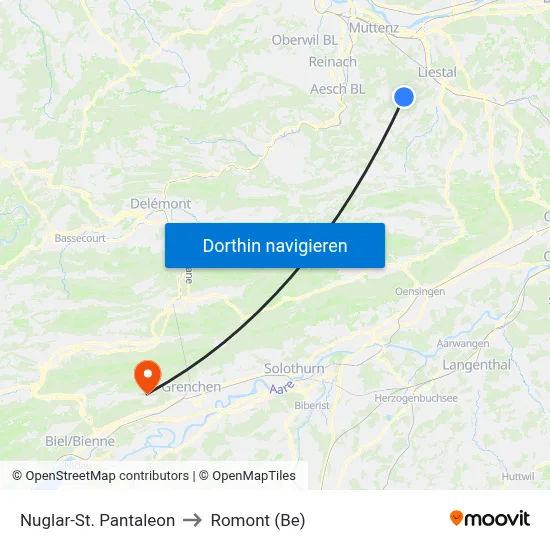 Nuglar-St. Pantaleon to Romont (Be) map